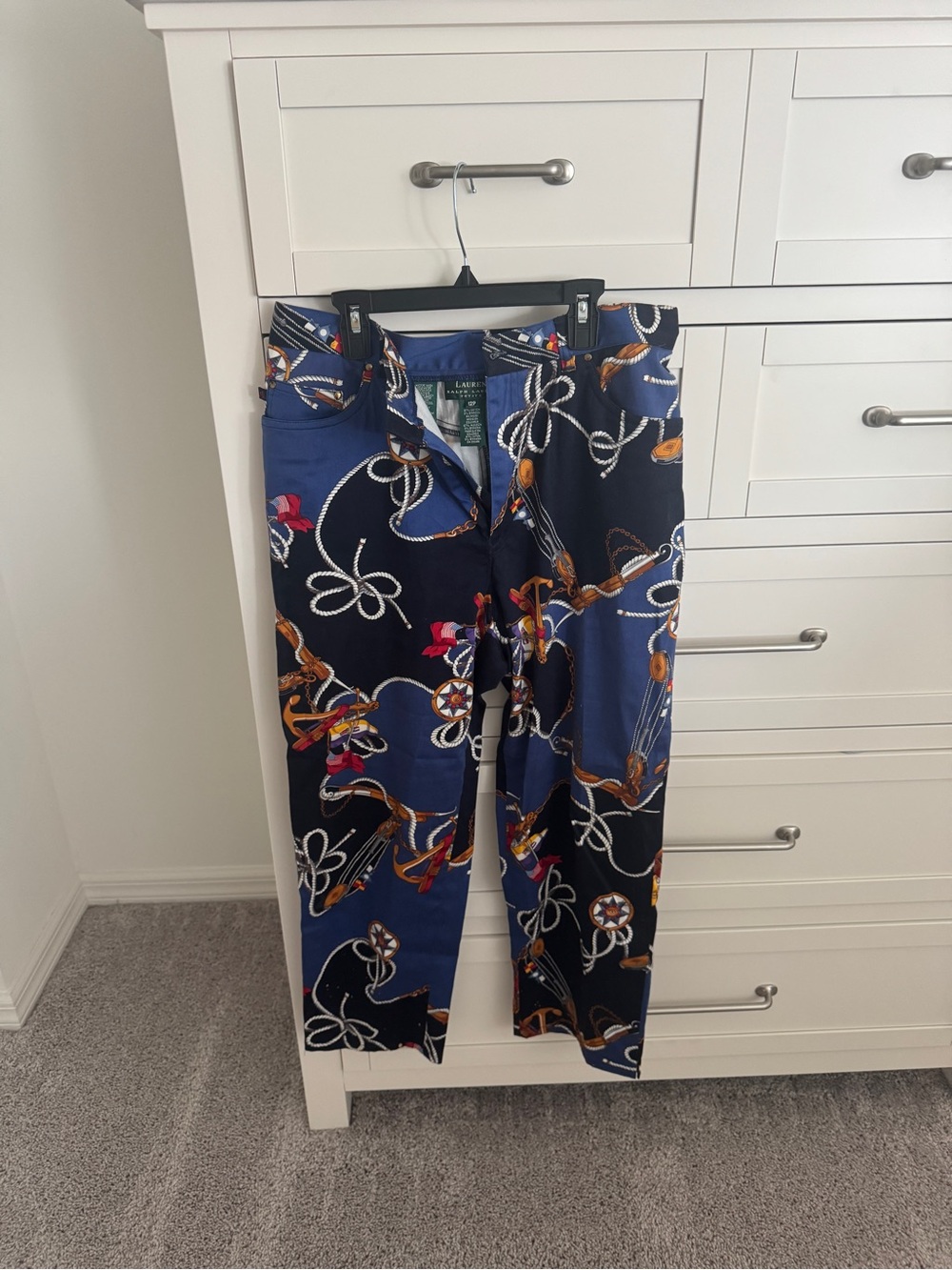 Ralph Lauren Navy Multicolor Rope & Nautical Print Straight-Leg Pants